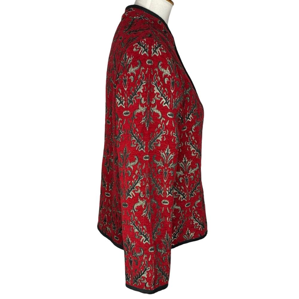 Studio Works Jacket Full Zip Red Silver Damask Tapestry Medium Petite Regal Boho - Picture 9 of 14